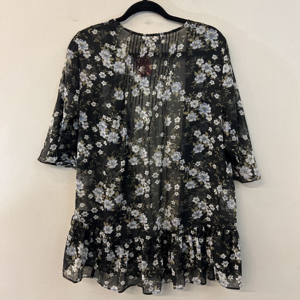 American Eagle Black/ Blue Flower Print Kimono Top One Size
