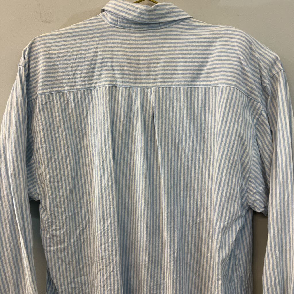 Vintage Jane Ashley Blue/ White Striped Beaded Long Sleeve Button Down Top Large