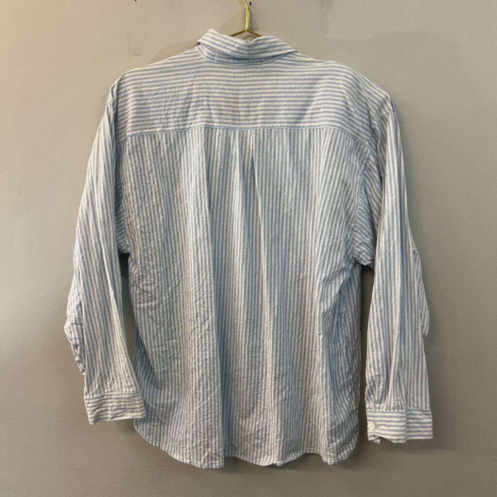 Vintage Jane Ashley Blue/ White Striped Beaded Long Sleeve Button Down Top Large