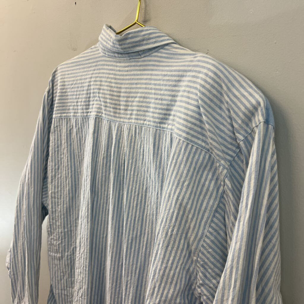 Vintage Jane Ashley Blue/ White Striped Beaded Long Sleeve Button Down Top Large