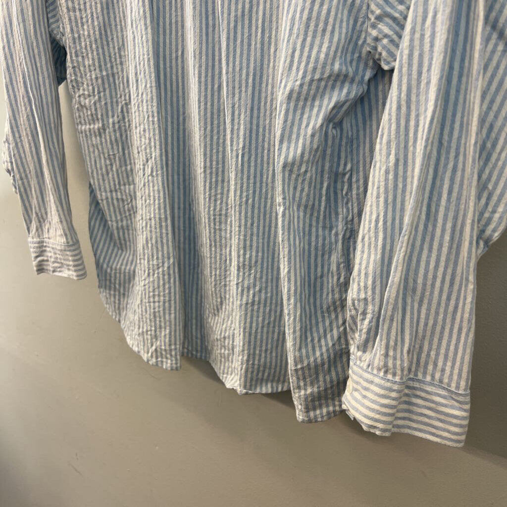 Vintage Jane Ashley Blue/ White Striped Beaded Long Sleeve Button Down Top Large
