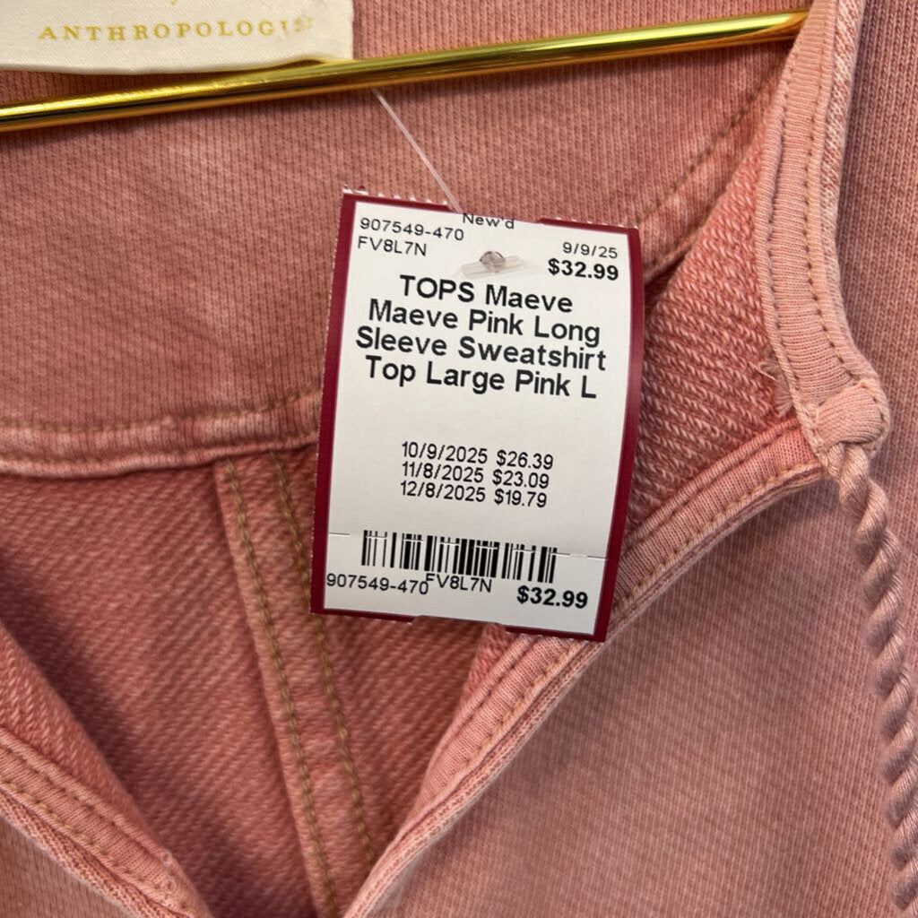 Maeve Pink Long Sleeve Sweatshirt Top Large