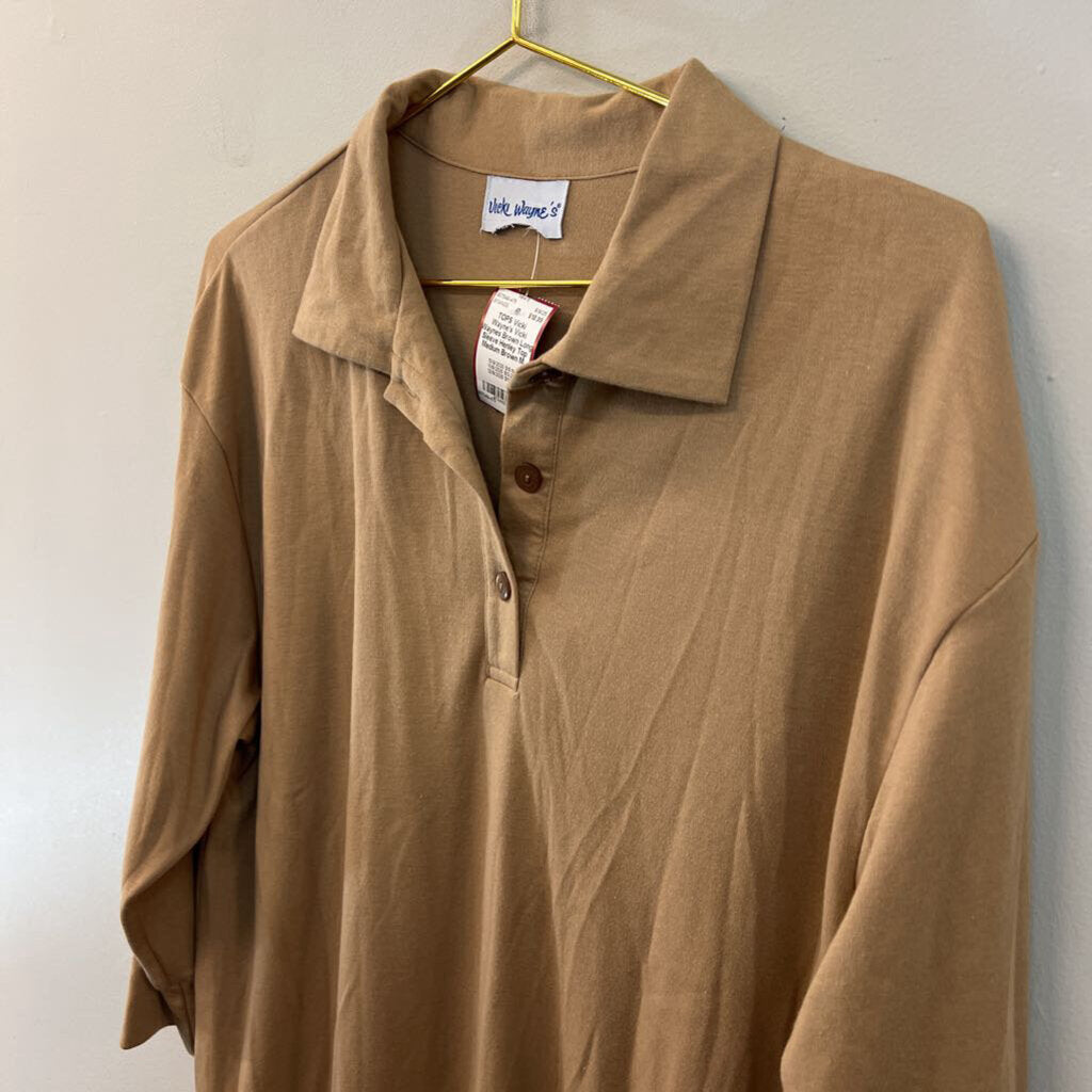 Vicki Waynes Brown Long Sleeve Henley Top Medium