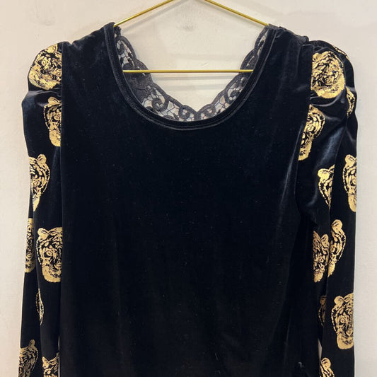 Catch Color Black Velvet Gold Tiger Print Long Sleeve Top Extra Large