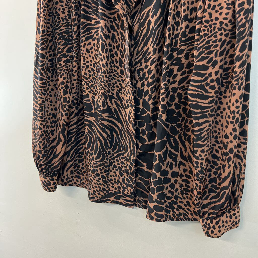 Vintage Jordan Brown/ Black Animal Print Long Sleeve Button Down Top Medium