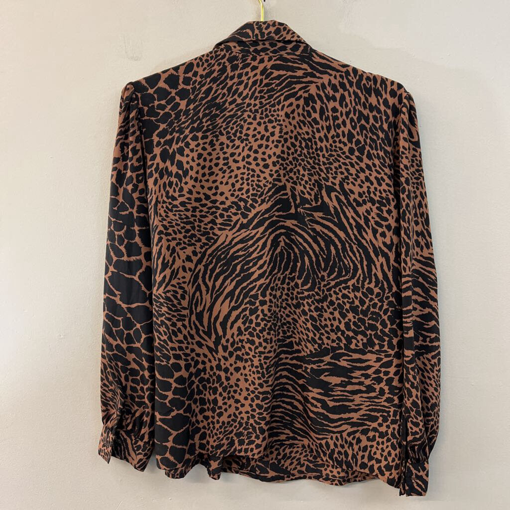 Vintage Jordan Brown/ Black Animal Print Long Sleeve Button Down Top Medium