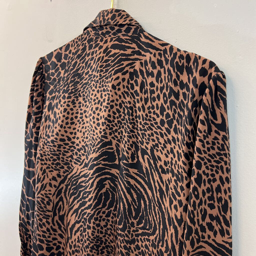 Vintage Jordan Brown/ Black Animal Print Long Sleeve Button Down Top Medium