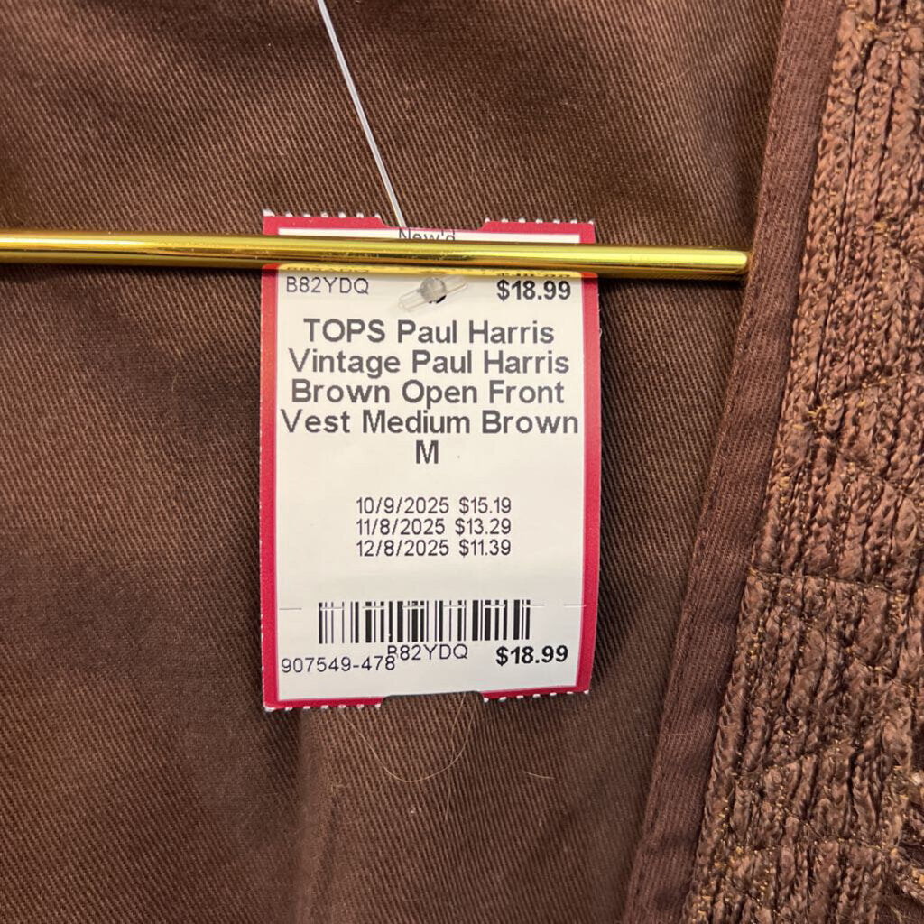 Vintage Paul Harris Brown Open Front Vest Medium