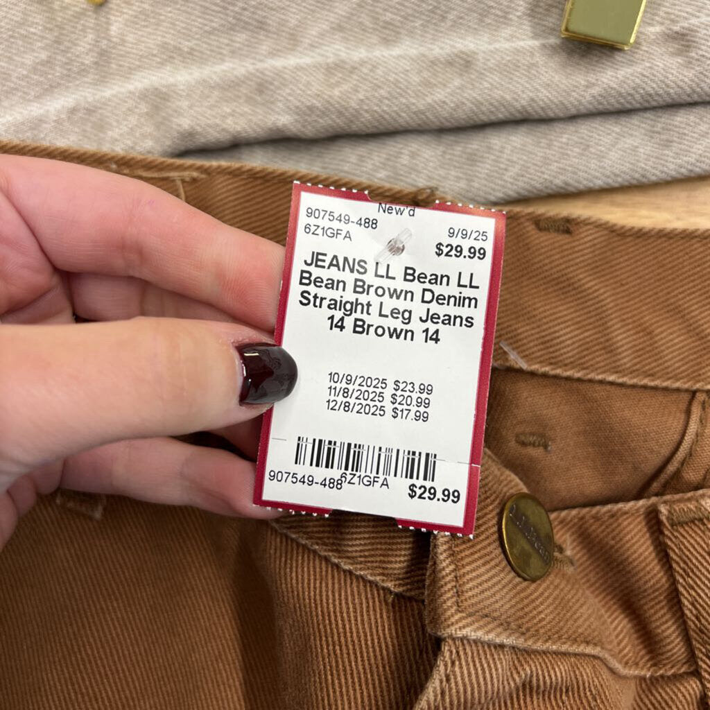 LL Bean Brown Denim Straight Leg Jeans 14