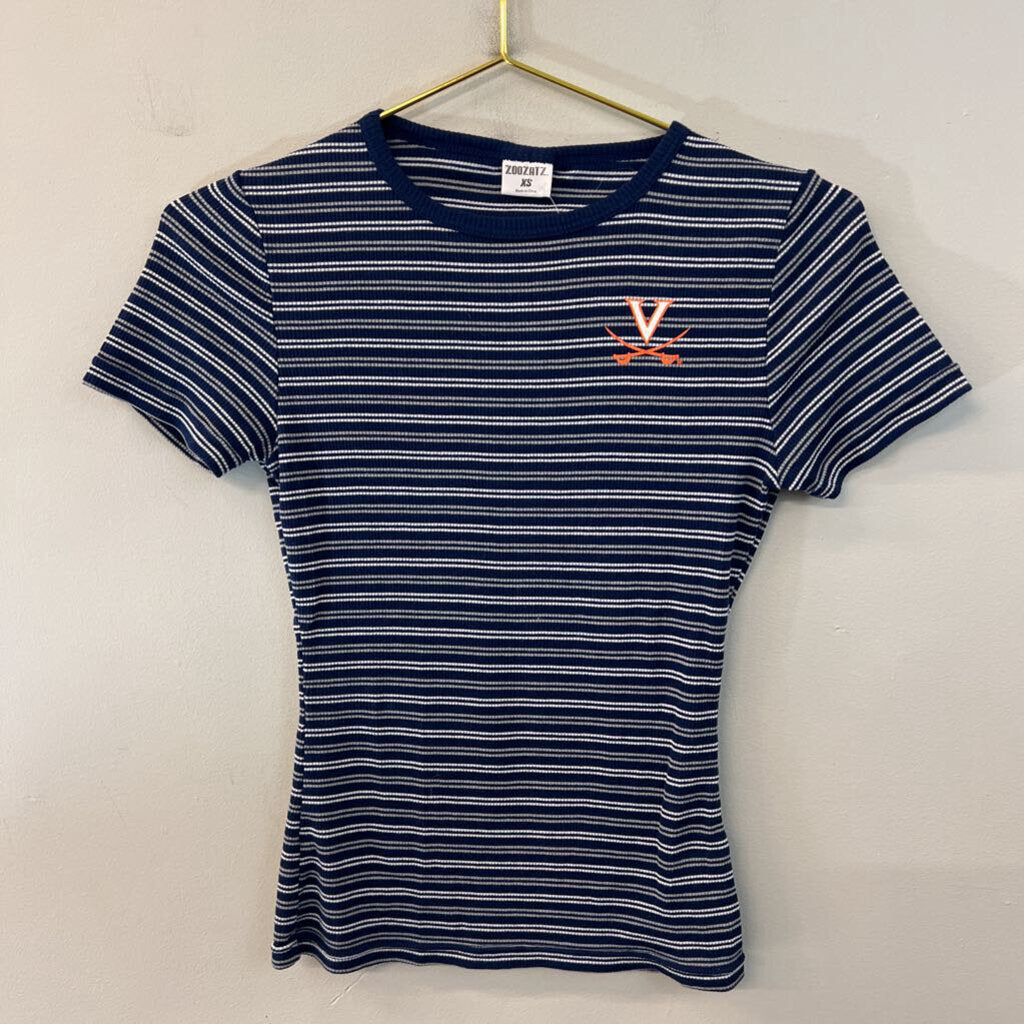 ZooZats Blue/ White Striped UVA Short Sleeve Top Extra Small