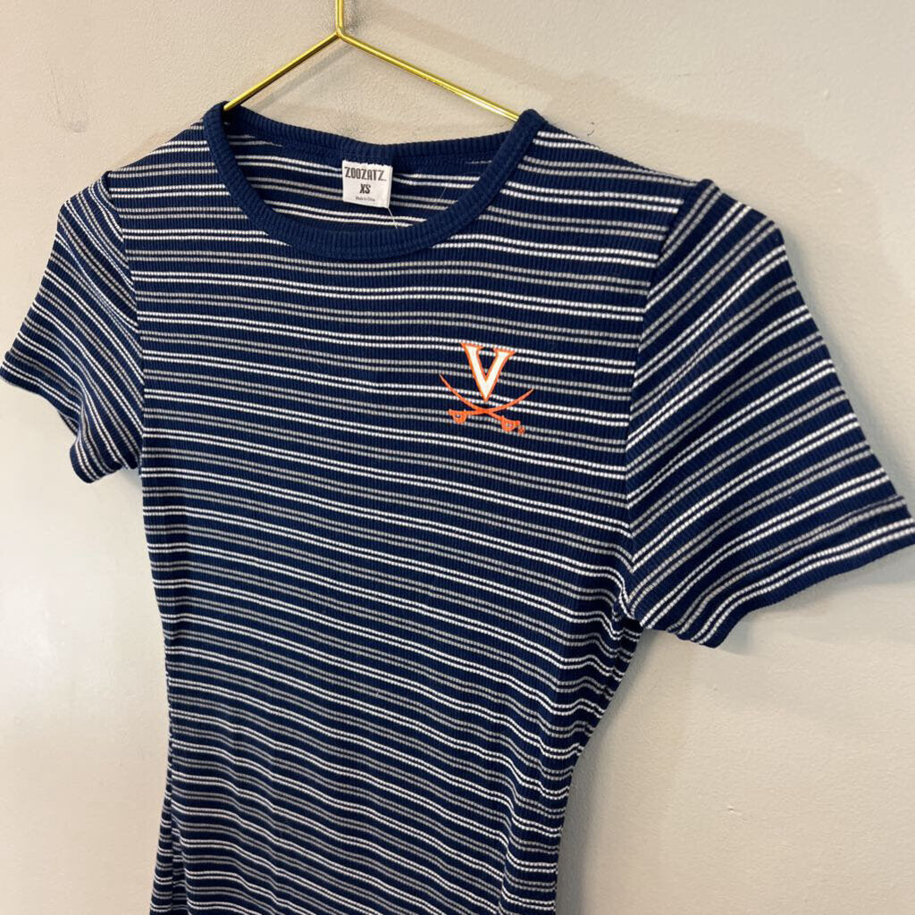 ZooZats Blue/ White Striped UVA Short Sleeve Top Extra Small
