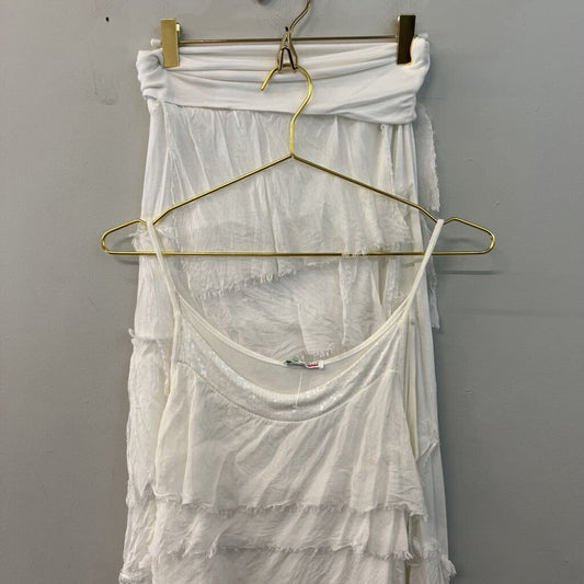 Made In Italy White 100% Silk Tiered Layered Maxi Skirt/ Tank Top Set Small