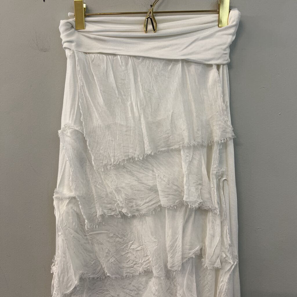 Made In Italy White 100% Silk Tiered Layered Maxi Skirt/ Tank Top Set Small
