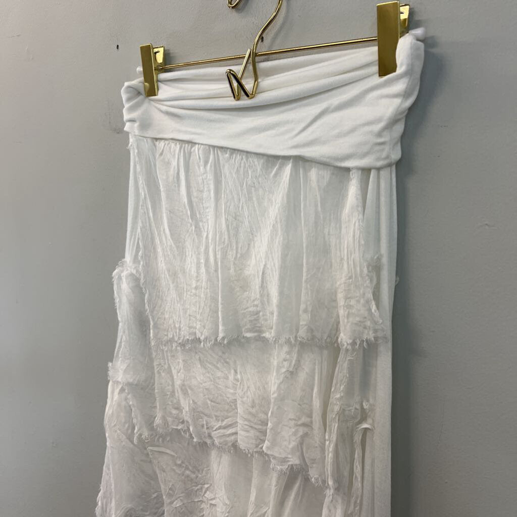 Made In Italy White 100% Silk Tiered Layered Maxi Skirt/ Tank Top Set Small