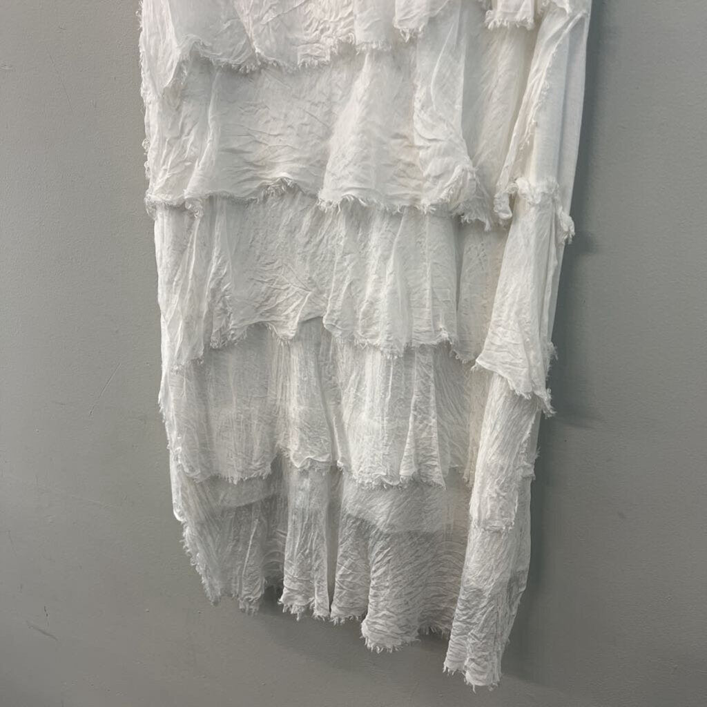 Made In Italy White 100% Silk Tiered Layered Maxi Skirt/ Tank Top Set Small