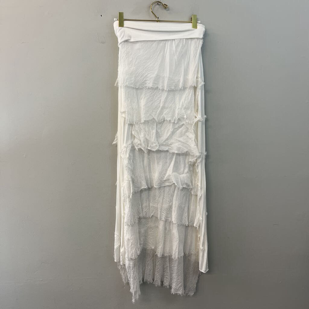 Made In Italy White 100% Silk Tiered Layered Maxi Skirt/ Tank Top Set Small