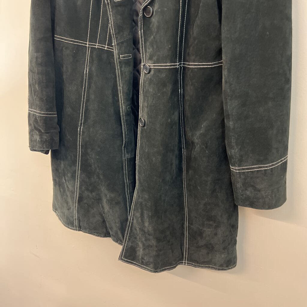 Winlit Black Suede White Stitching Long Jacket Extra Large