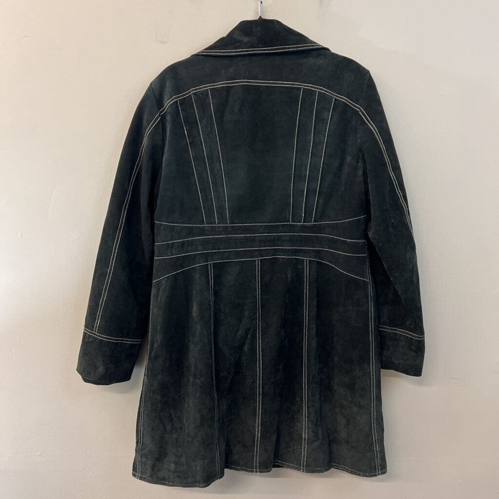 Winlit Black Suede White Stitching Long Jacket Extra Large