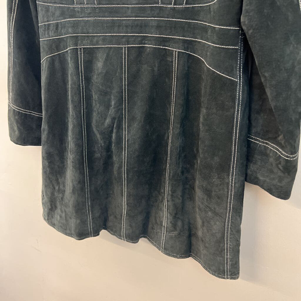Winlit Black Suede White Stitching Long Jacket Extra Large