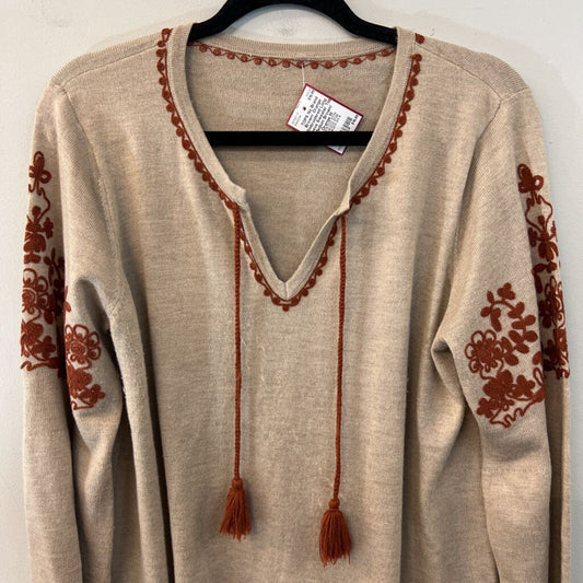 Brown/ Orange Embroidered Long Sleeve Sweater Top Medium