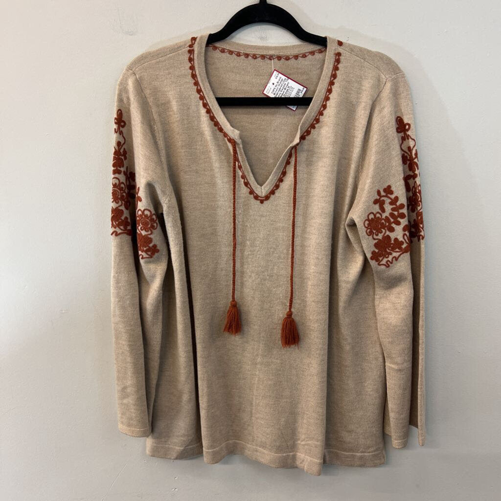 Brown/ Orange Embroidered Long Sleeve Sweater Top Medium