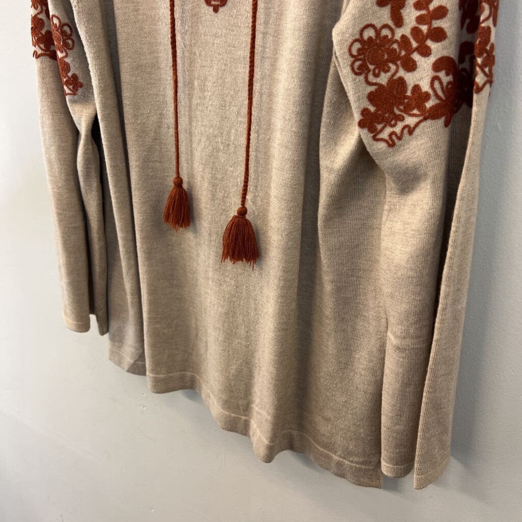 Brown/ Orange Embroidered Long Sleeve Sweater Top Medium