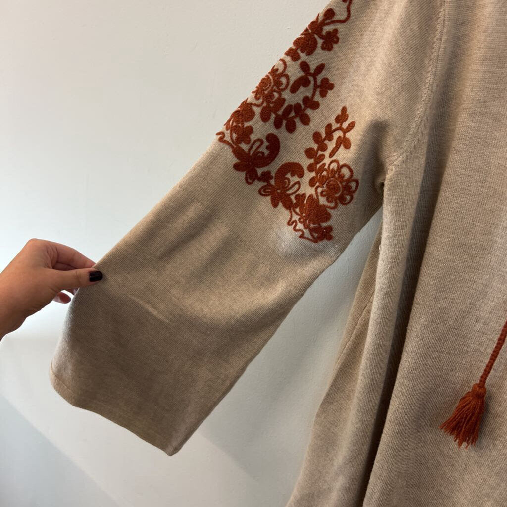 Brown/ Orange Embroidered Long Sleeve Sweater Top Medium