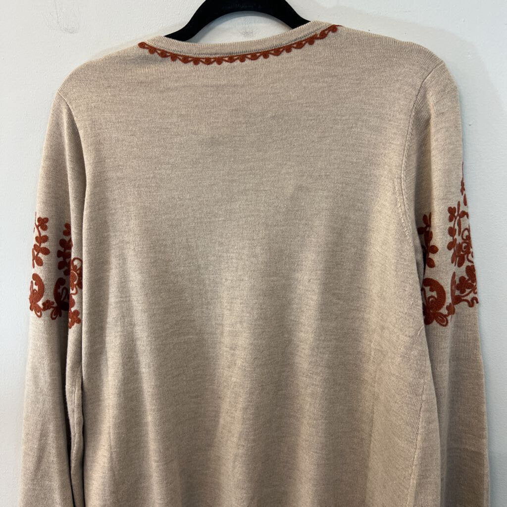 Brown/ Orange Embroidered Long Sleeve Sweater Top Medium