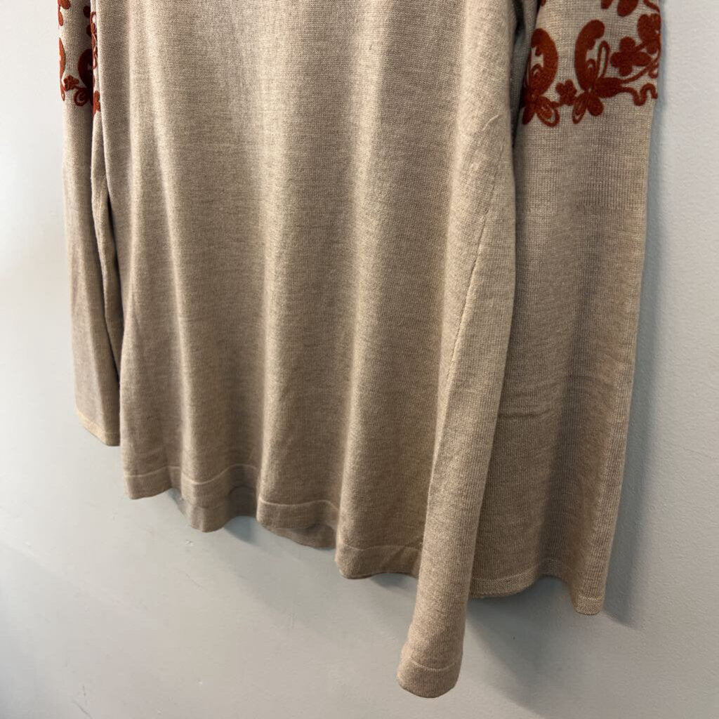 Brown/ Orange Embroidered Long Sleeve Sweater Top Medium