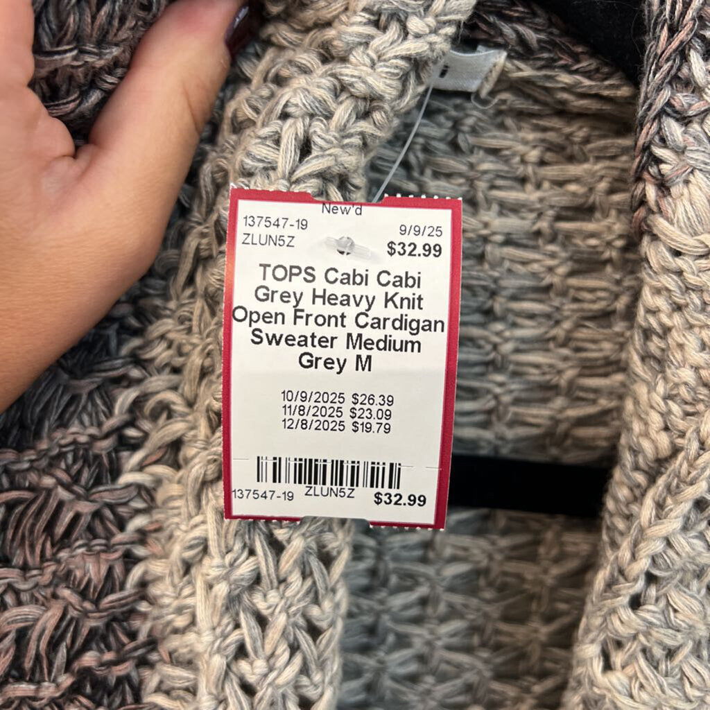 Cabi Grey Heavy Knit Open Front Cardigan Sweater Medium