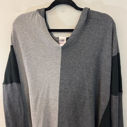 Cabi Grey/ Black Color Block Knit Hooded Top Medium
