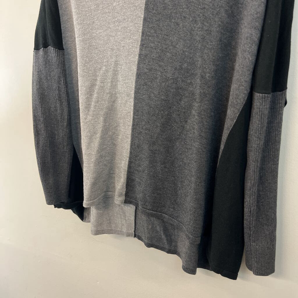 Cabi Grey/ Black Color Block Knit Hooded Top Medium
