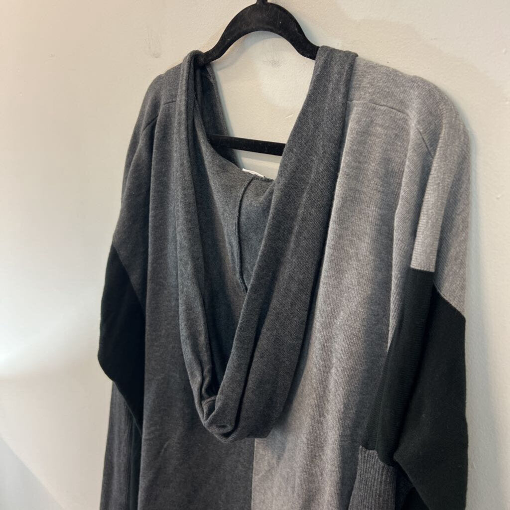 Cabi Grey/ Black Color Block Knit Hooded Top Medium