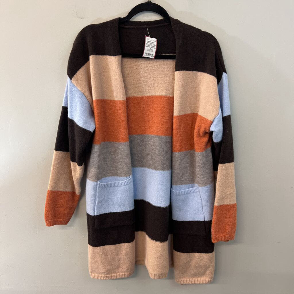 Soft Multi Color Striped Open Front Cardigan Sweater Medium