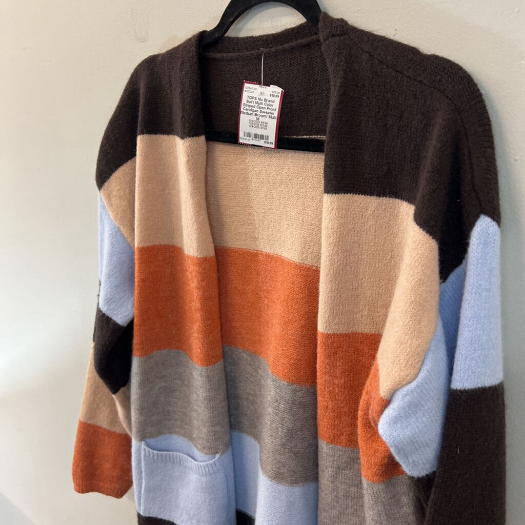 Soft Multi Color Striped Open Front Cardigan Sweater Medium