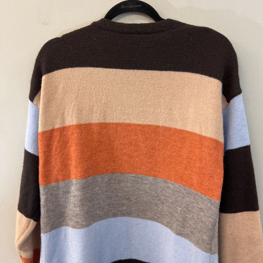 Soft Multi Color Striped Open Front Cardigan Sweater Medium