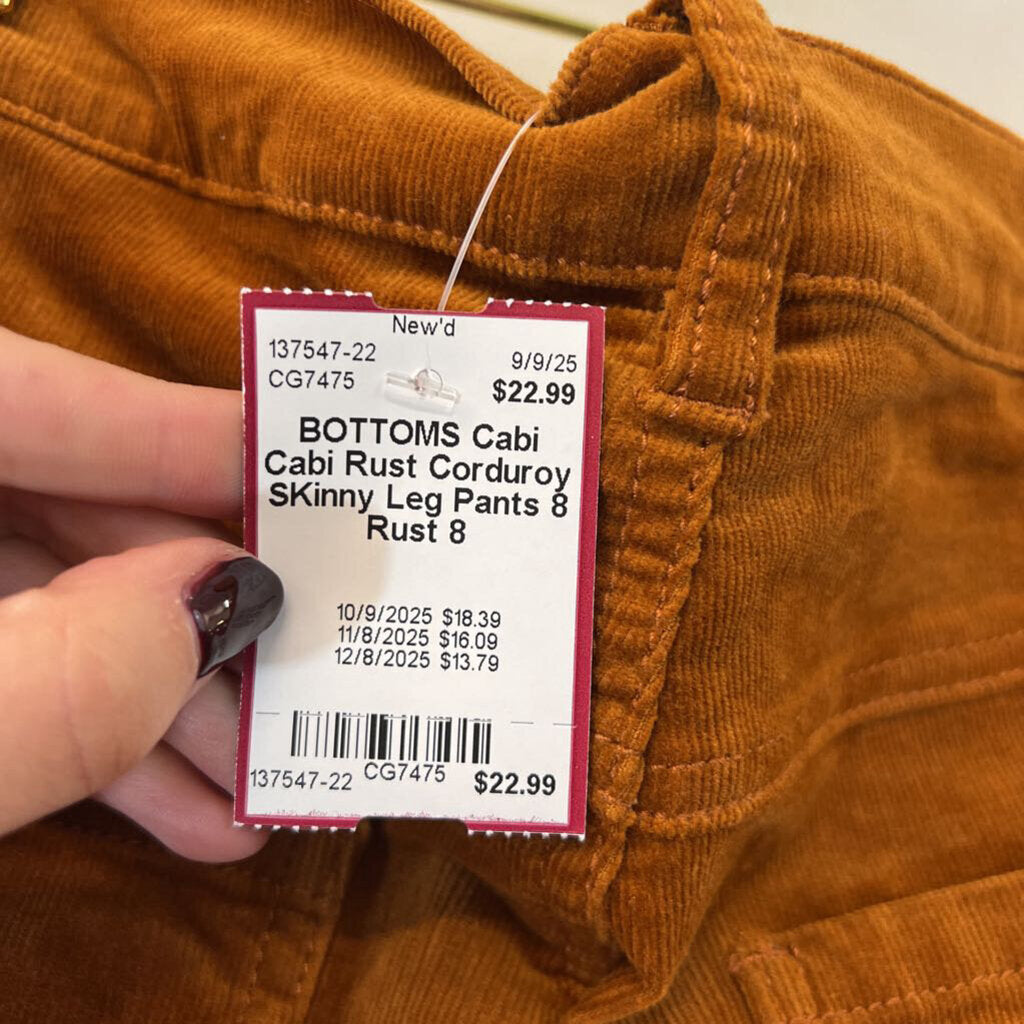 Cabi Rust Corduroy SKinny Leg Pants 8