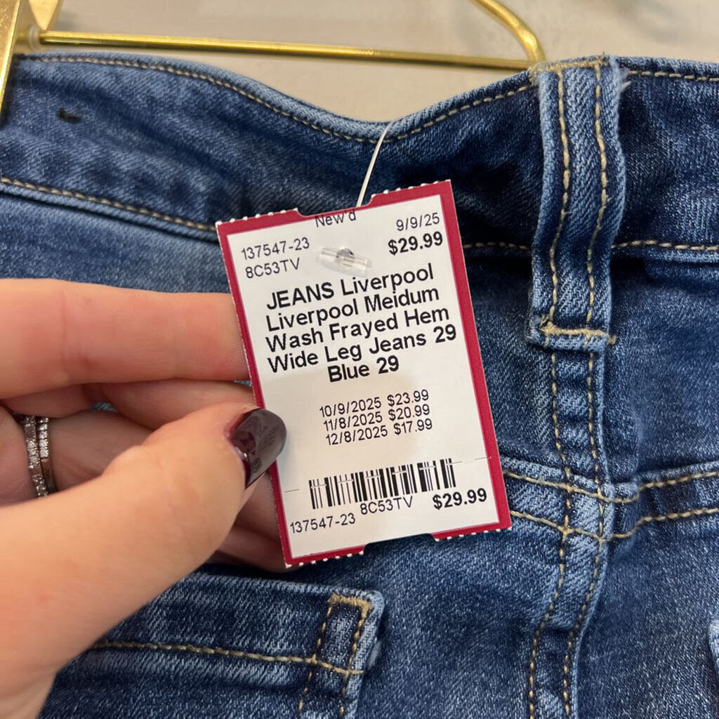 Liverpool Meidum Wash Frayed Hem Wide Leg Jeans 29