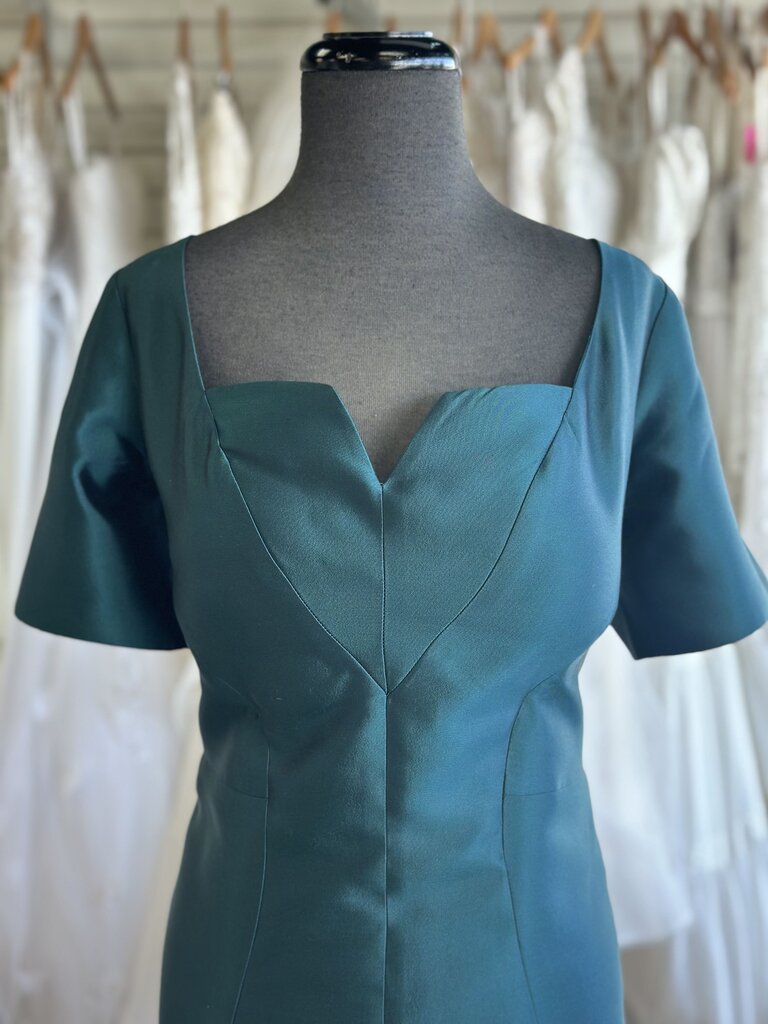 Frascara Teal Short Sleeve Long Formal Dress 10