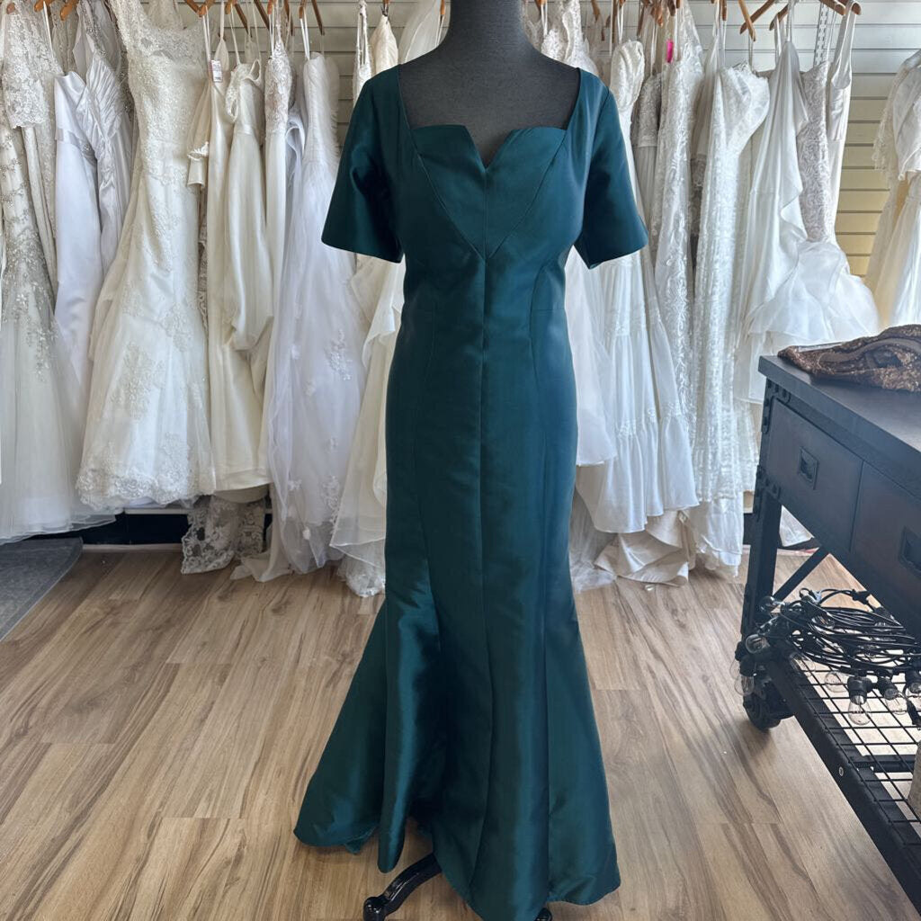 Frascara Teal Short Sleeve Long Formal Dress 10
