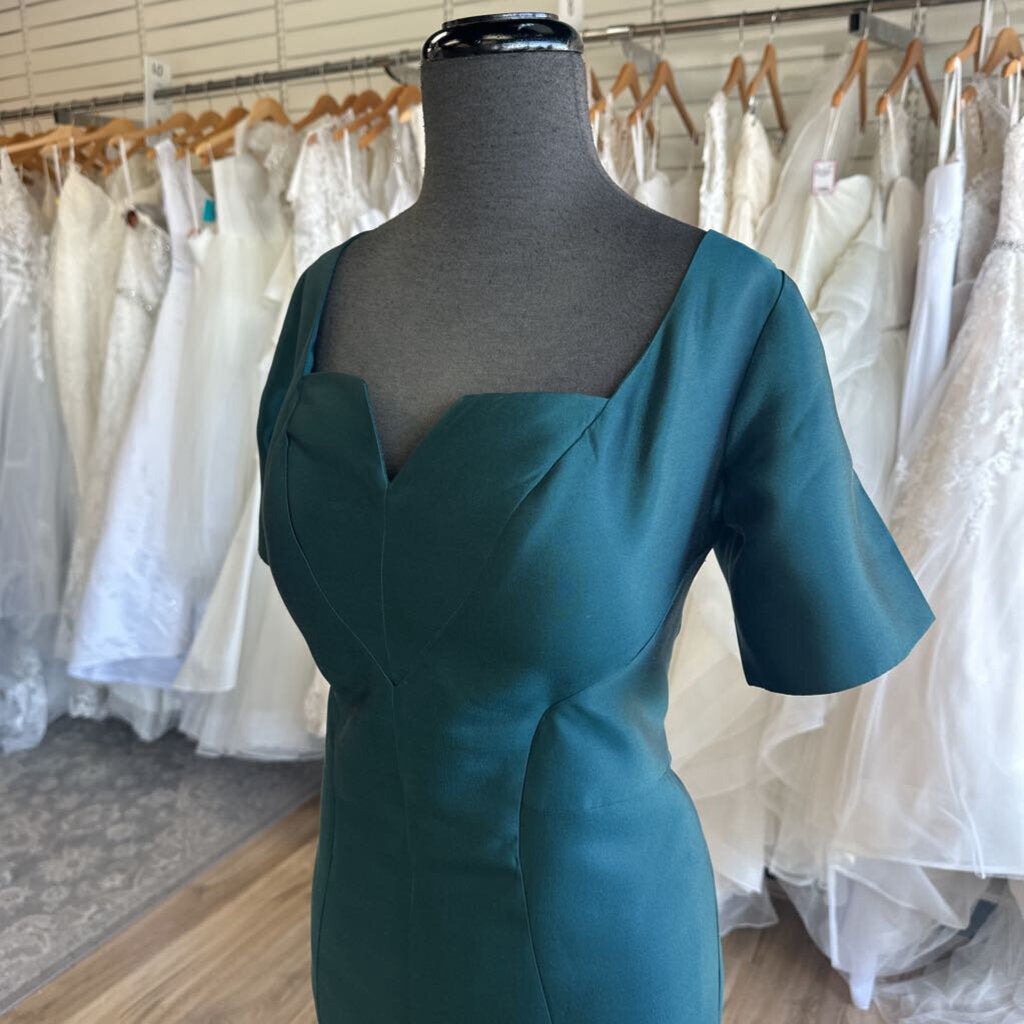 Frascara Teal Short Sleeve Long Formal Dress 10