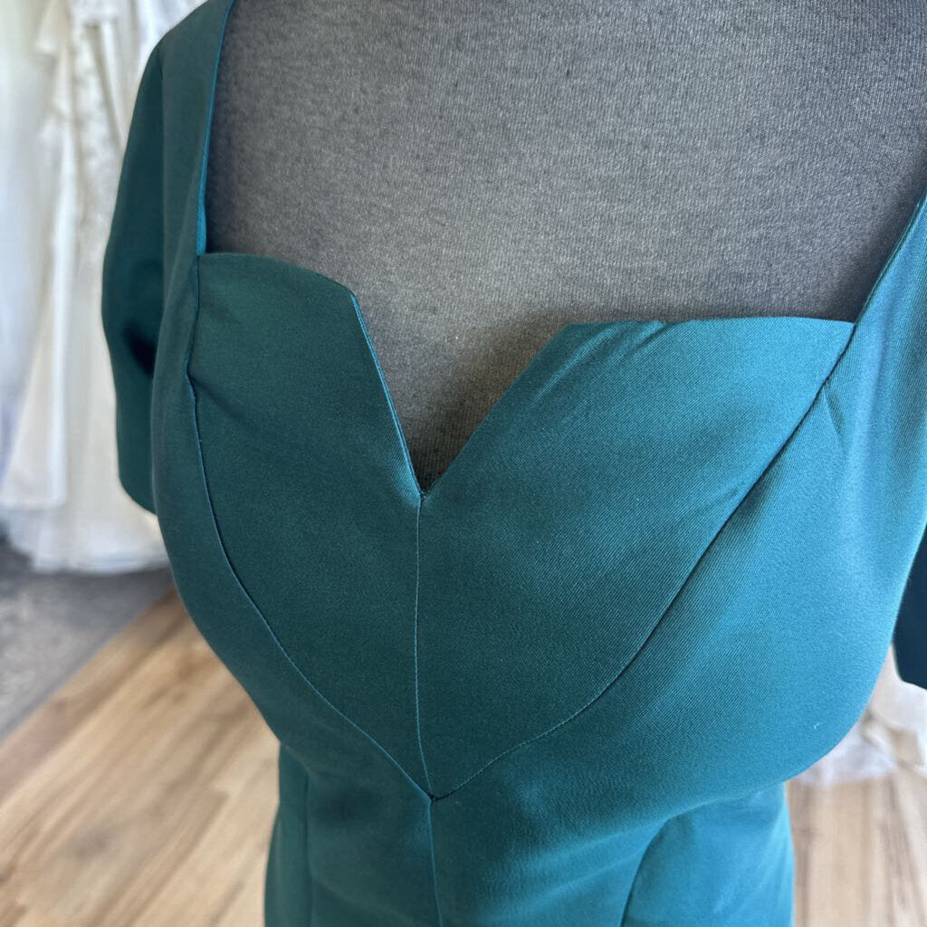 Frascara Teal Short Sleeve Long Formal Dress 10