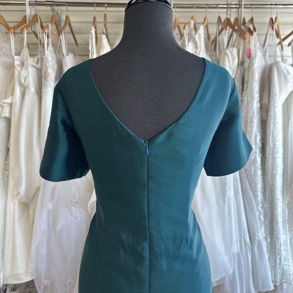 Frascara Teal Short Sleeve Long Formal Dress 10