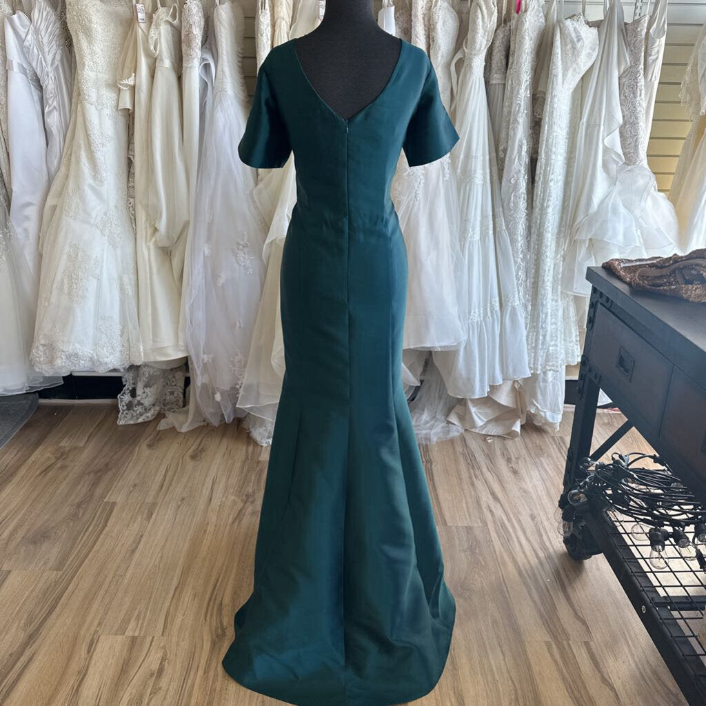Frascara Teal Short Sleeve Long Formal Dress 10