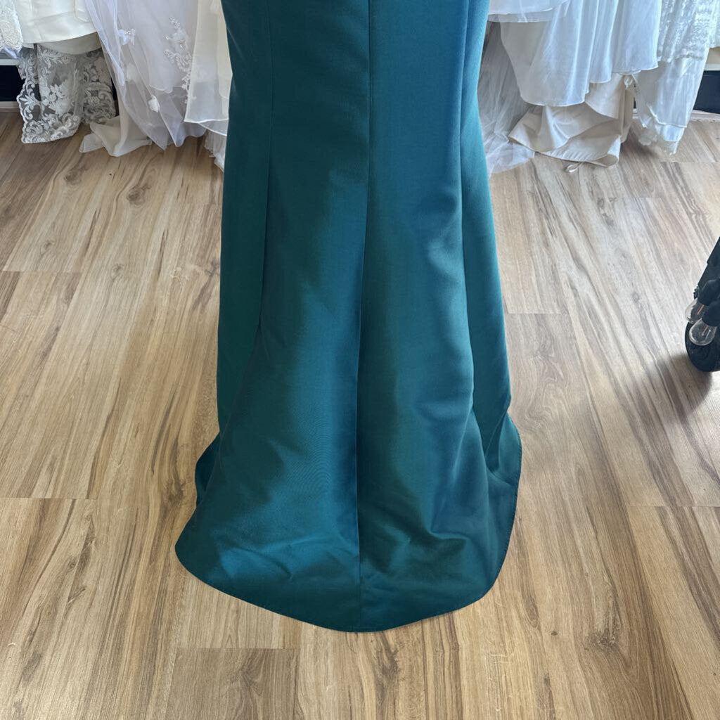 Frascara Teal Short Sleeve Long Formal Dress 10