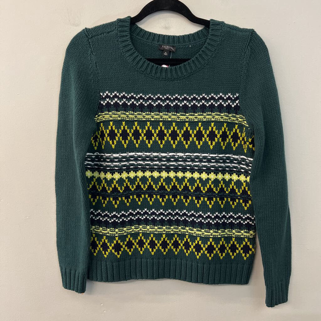 Talbots Green/ Yellow Knit Sweater Small Petite