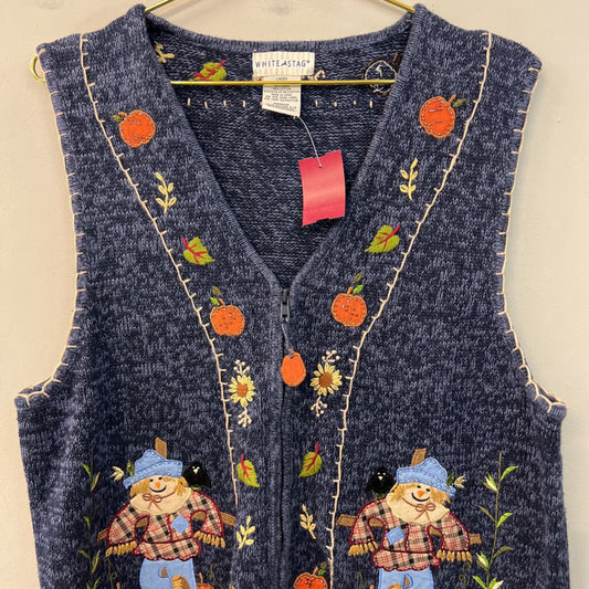 Vintage White Stag Blue/ Multi Fall Knit Sweater Vest Extra Large