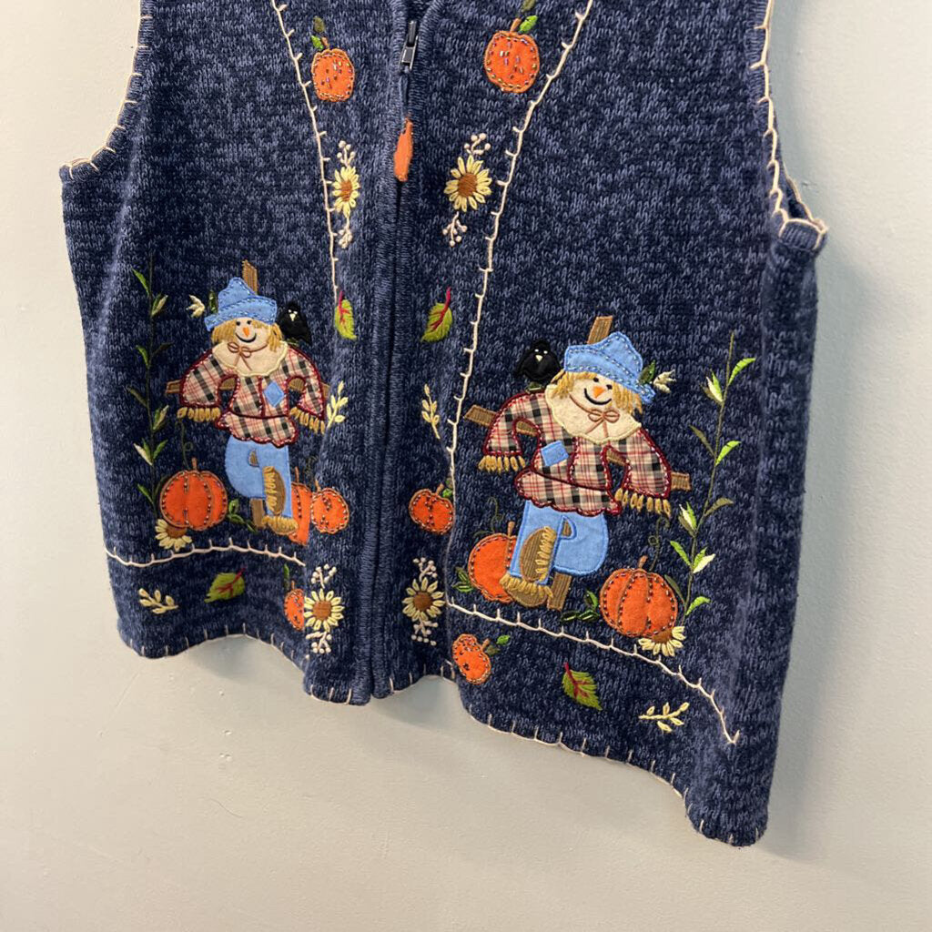 Vintage White Stag Blue/ Multi Fall Knit Sweater Vest Extra Large
