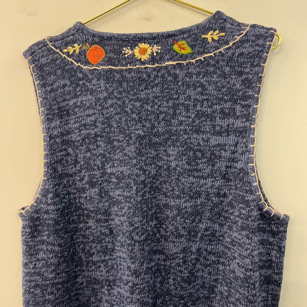 Vintage White Stag Blue/ Multi Fall Knit Sweater Vest Extra Large