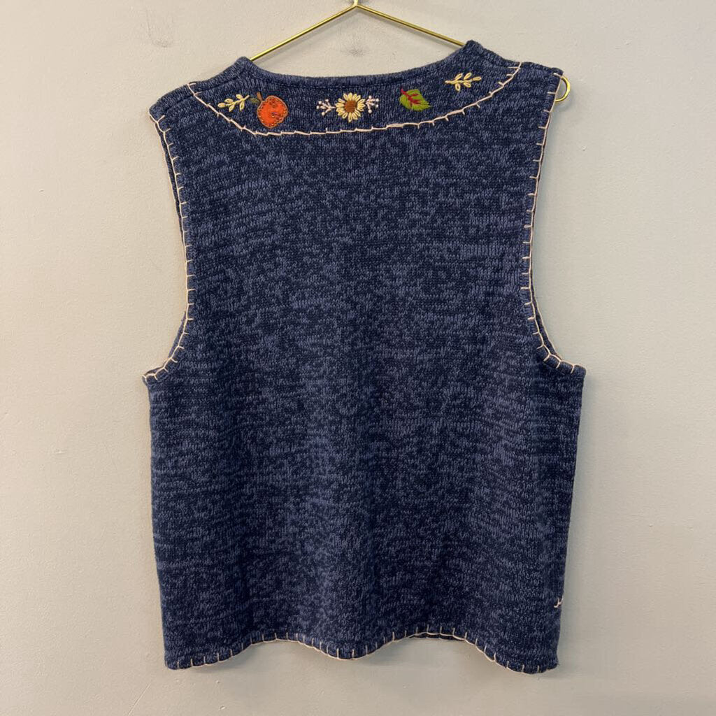 Vintage White Stag Blue/ Multi Fall Knit Sweater Vest Extra Large